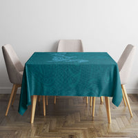 Hawaiian Monk Seal and Whale Tablecloth Kakau Tribal Pattern Teal Color