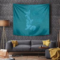 Hawaiian Monk Seal and Whale Tapestry Kakau Tribal Pattern Teal Color