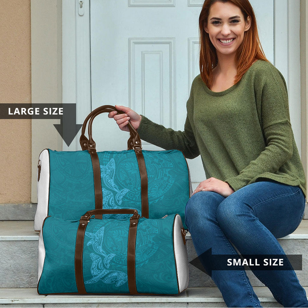 Hawaiian Monk Seal and Whale Travel Bag Kakau Tribal Pattern Teal Color