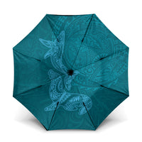 Hawaiian Monk Seal and Whale Umbrella Kakau Tribal Pattern Teal Color