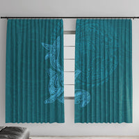 Hawaiian Monk Seal and Whale Window Curtain Kakau Tribal Pattern Teal Color