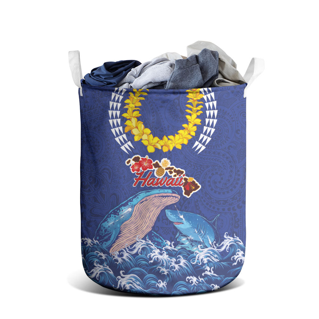 Hawaiian Sea Animals Laundry Basket Whales Shark and Turtle Guardians with Tribal Pattern LT03 - Polynesian Pride