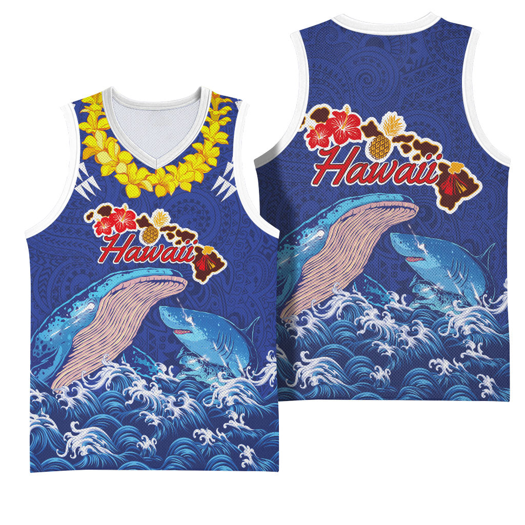 Hawaiian Sea Animals Basketball Jersey Whales Shark and Turtle Guardians with Tribal Pattern