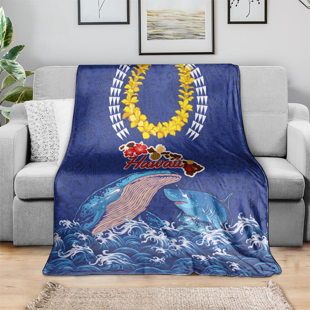 Hawaiian Sea Animals Blanket Whales Shark and Turtle Guardians with Tribal Pattern