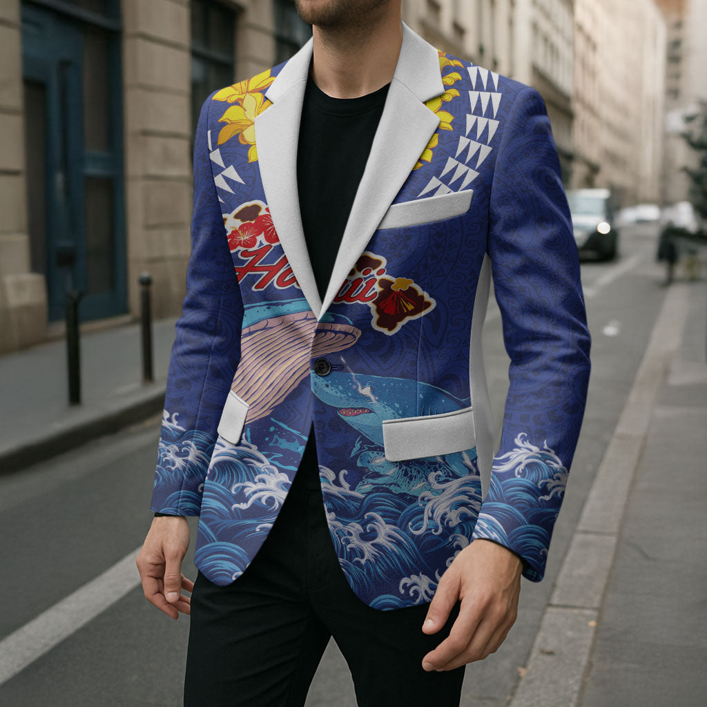 Hawaiian Sea Animals Blazer Whales Shark and Turtle Guardians with Tribal Pattern