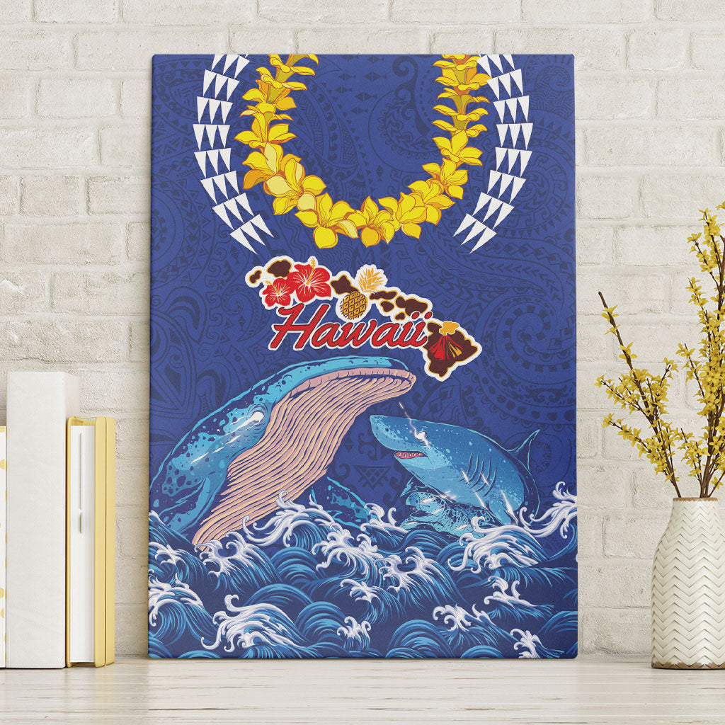 Hawaiian Sea Animals Canvas Wall Art Whales Shark and Turtle Guardians with Tribal Pattern