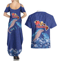 Hawaiian Sea Animals Couples Matching Summer Maxi Dress and Hawaiian Shirt Whales Shark and Turtle Guardians with Tribal Pattern LT03 - Polynesian Pride