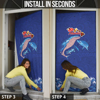Hawaiian Sea Animals Door Cover Whales Shark and Turtle Guardians with Tribal Pattern
