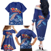 Hawaiian Sea Animals Family Matching Off The Shoulder Long Sleeve Dress and Hawaiian Shirt Whales Shark and Turtle Guardians with Tribal Pattern LT03 - Polynesian Pride