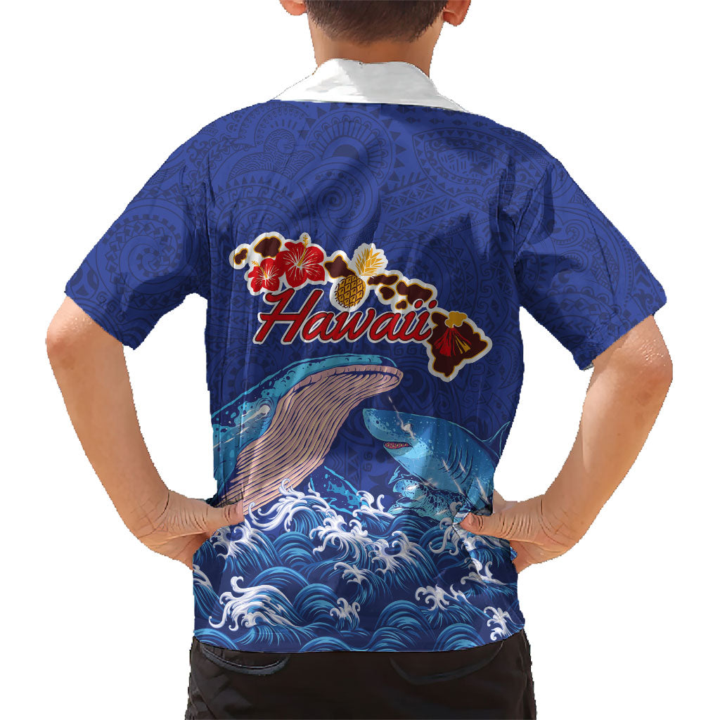 Hawaiian Sea Animals Family Matching Off Shoulder Maxi Dress and Hawaiian Shirt Whales Shark and Turtle Guardians with Tribal Pattern LT03 - Polynesian Pride