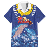 Hawaiian Sea Animals Family Matching Off Shoulder Maxi Dress and Hawaiian Shirt Whales Shark and Turtle Guardians with Tribal Pattern LT03 Dad's Shirt - Short Sleeve Blue - Polynesian Pride