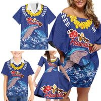Hawaiian Sea Animals Family Matching Off Shoulder Short Dress and Hawaiian Shirt Whales Shark and Turtle Guardians with Tribal Pattern LT03 - Polynesian Pride