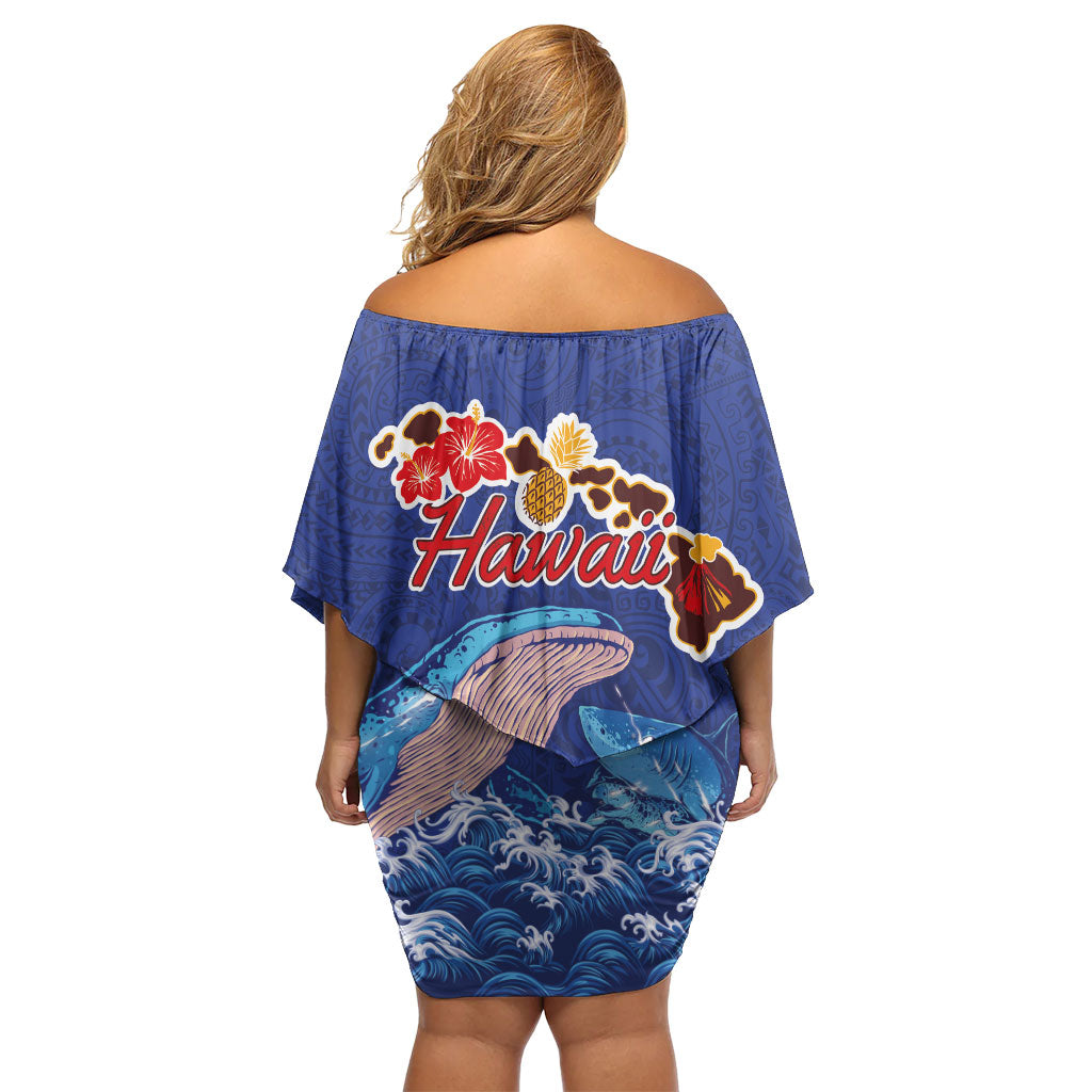 Hawaiian Sea Animals Family Matching Off Shoulder Short Dress and Hawaiian Shirt Whales Shark and Turtle Guardians with Tribal Pattern LT03 - Polynesian Pride