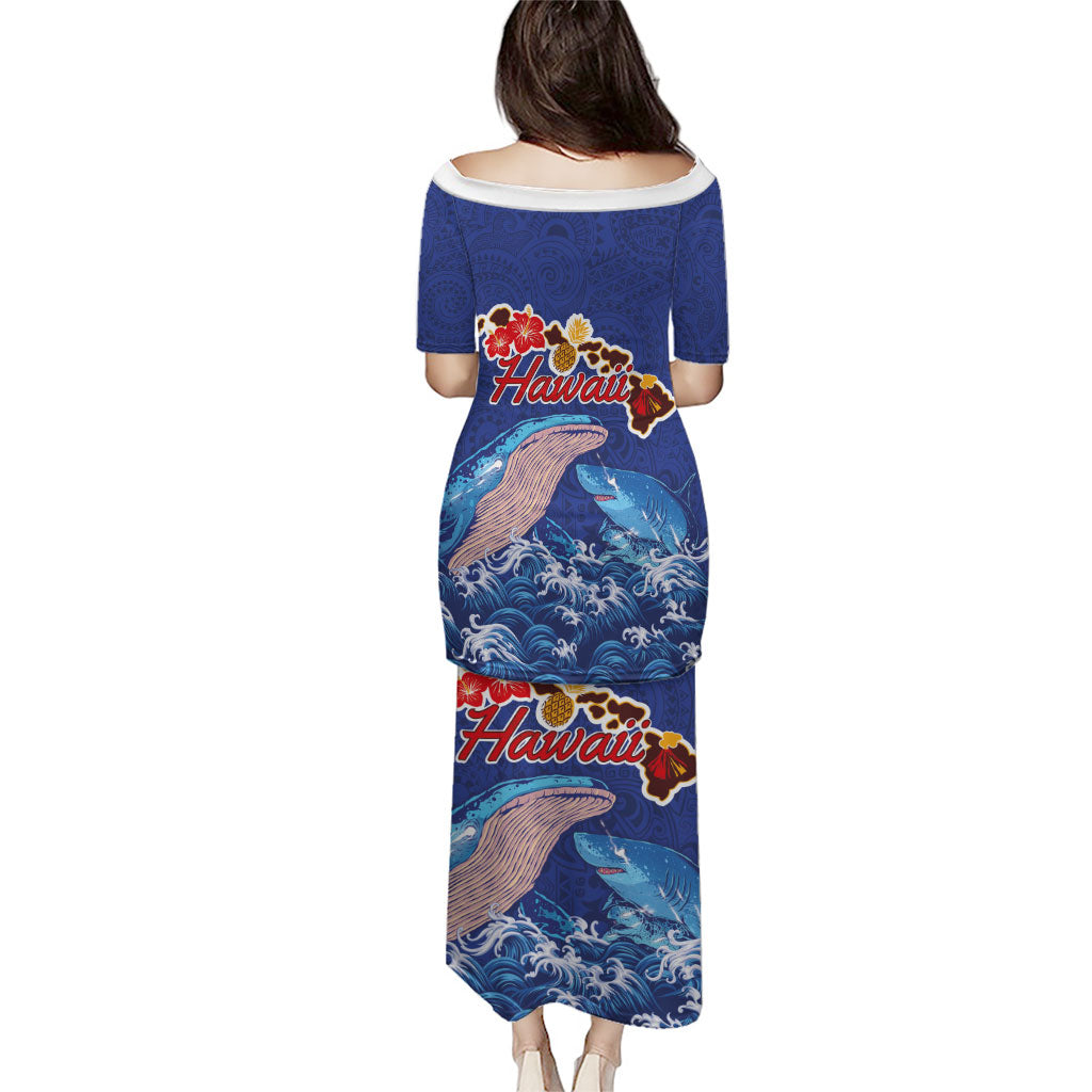 Hawaiian Sea Animals Family Matching Puletasi and Hawaiian Shirt Whales Shark and Turtle Guardians with Tribal Pattern LT03 - Polynesian Pride