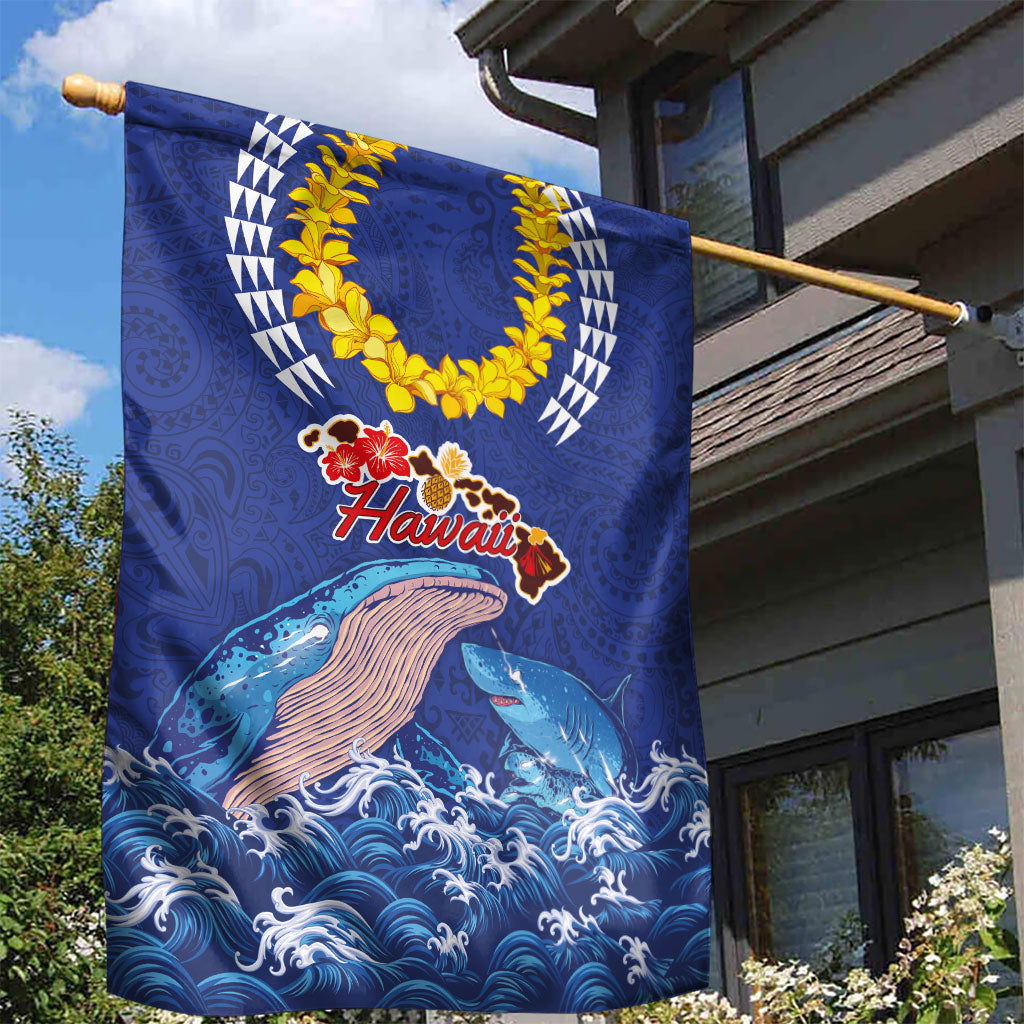 Hawaiian Sea Animals Garden Flag Whales Shark and Turtle Guardians with Tribal Pattern LT03 - Polynesian Pride