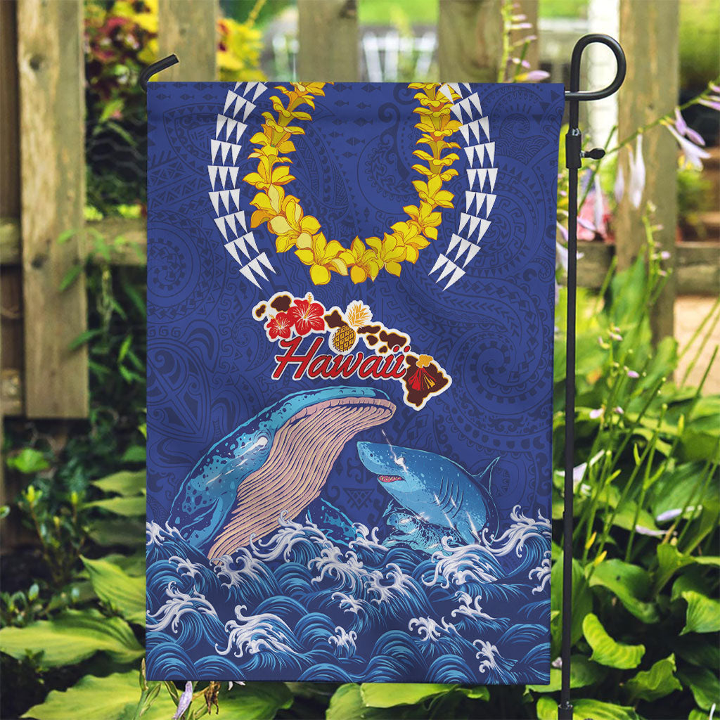 Hawaiian Sea Animals Garden Flag Whales Shark and Turtle Guardians with Tribal Pattern LT03 Garden Flag Blue - Polynesian Pride