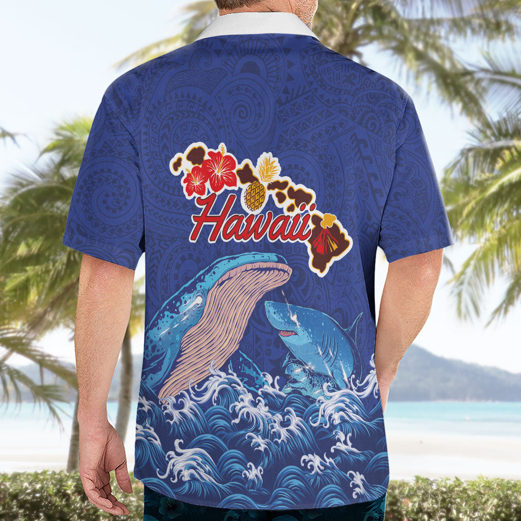 Hawaiian Sea Animals Hawaiian Shirt Whales Shark and Turtle Guardians with Tribal Pattern