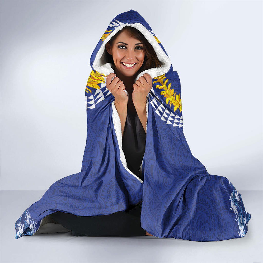 Hawaiian Sea Animals Hooded Blanket Whales Shark and Turtle Guardians with Tribal Pattern