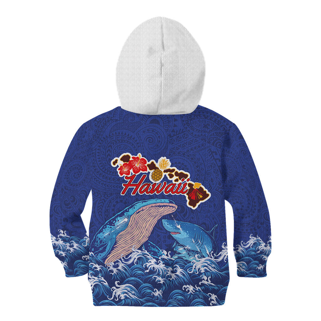 Hawaiian Sea Animals Kid Hoodie Whales Shark and Turtle Guardians with Tribal Pattern