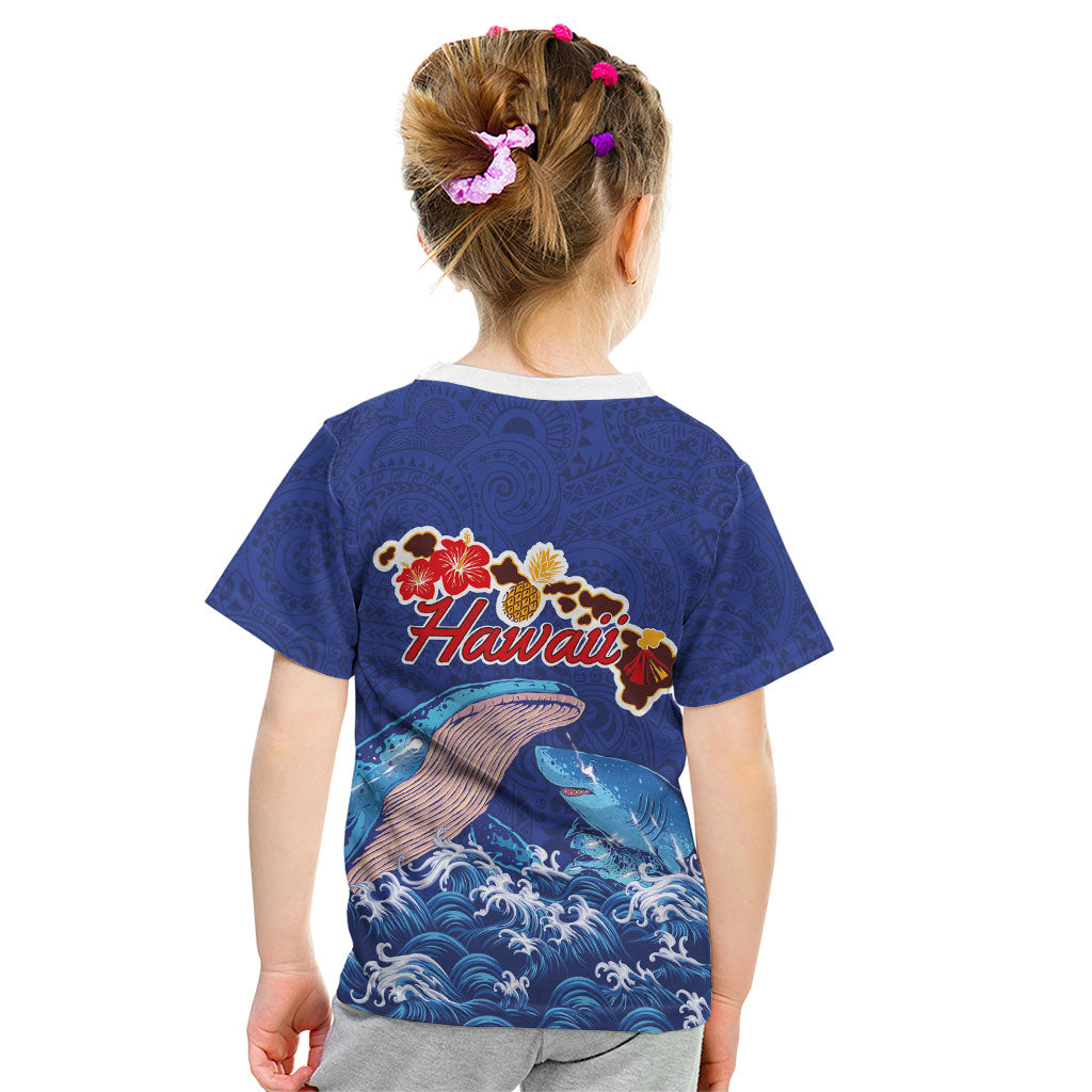 Hawaiian Sea Animals Kid T Shirt Whales Shark and Turtle Guardians with Tribal Pattern