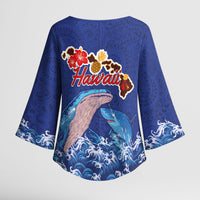 Hawaiian Sea Animals Kimono Sleeve Blouse Whales Shark and Turtle Guardians with Tribal Pattern