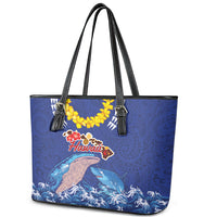Hawaiian Sea Animals Leather Tote Bag Whales Shark and Turtle Guardians with Tribal Pattern