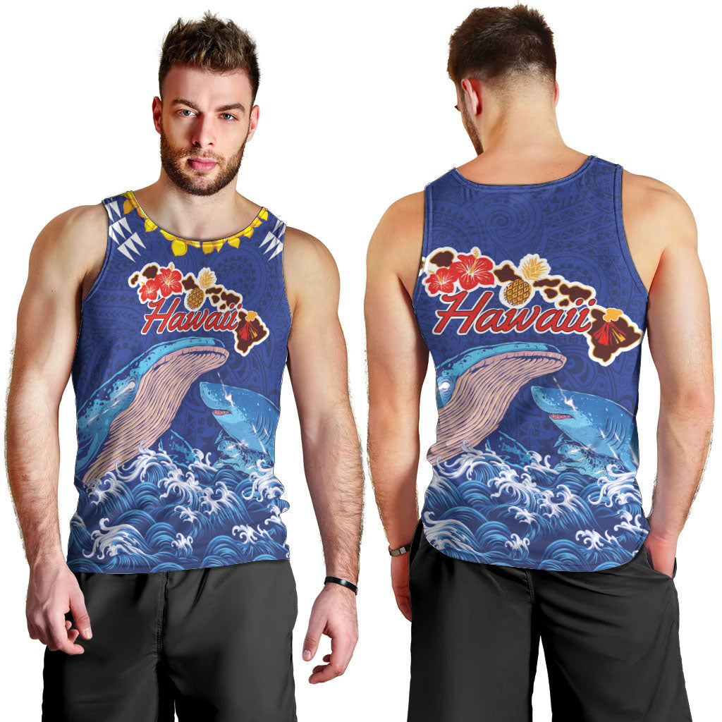 Hawaiian Sea Animals Men Tank Top Whales Shark and Turtle Guardians with Tribal Pattern