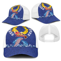 Hawaiian Sea Animals Mesh Trucker Cap Whales Shark and Turtle Guardians with Tribal Pattern LT03 - Polynesian Pride