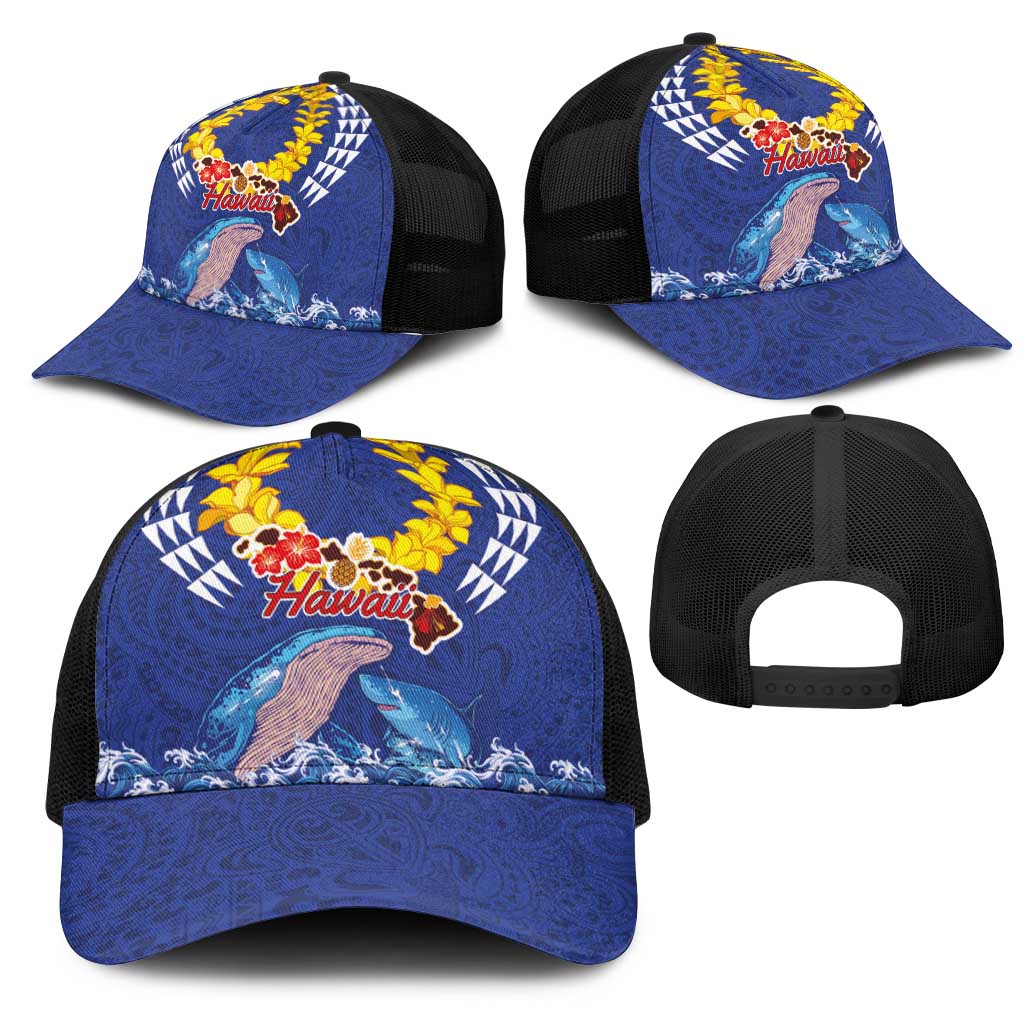 Hawaiian Sea Animals Mesh Trucker Cap Whales Shark and Turtle Guardians with Tribal Pattern LT03 - Polynesian Pride