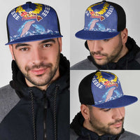 Hawaiian Sea Animals Mesh Trucker Cap Whales Shark and Turtle Guardians with Tribal Pattern LT03 - Polynesian Pride