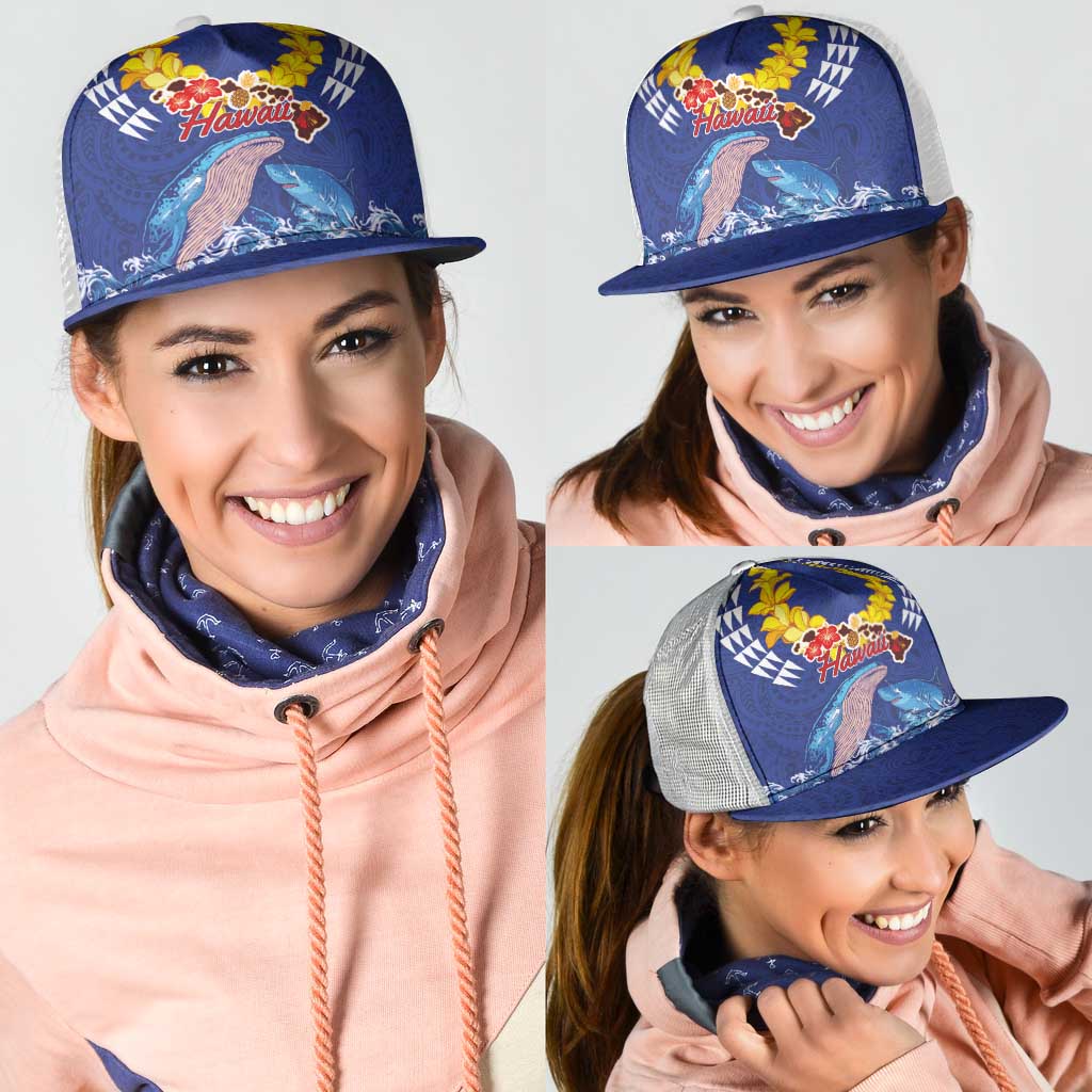 Hawaiian Sea Animals Mesh Trucker Cap Whales Shark and Turtle Guardians with Tribal Pattern LT03 - Polynesian Pride
