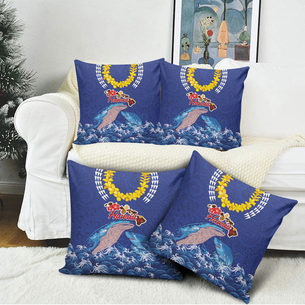 Hawaiian Sea Animals Pillow Cover Whales Shark and Turtle Guardians with Tribal Pattern