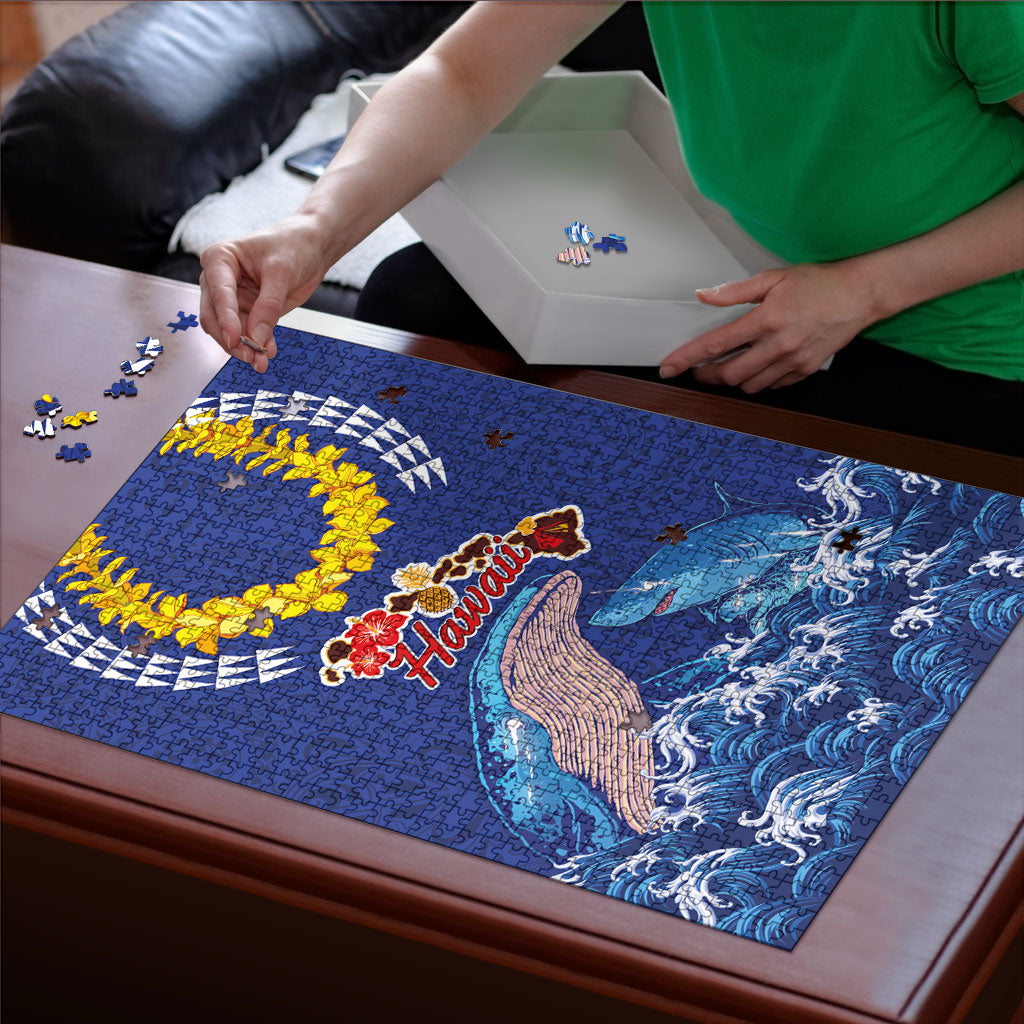 Hawaiian Sea Animals Puzzle Whales Shark and Turtle Guardians with Tribal Pattern