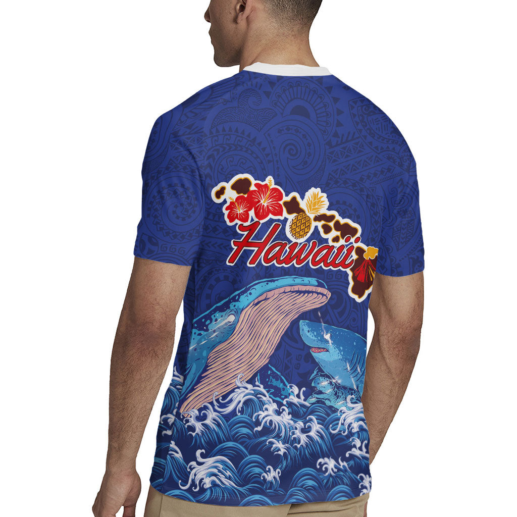 Hawaiian Sea Animals Rugby Jersey Whales Shark and Turtle Guardians with Tribal Pattern