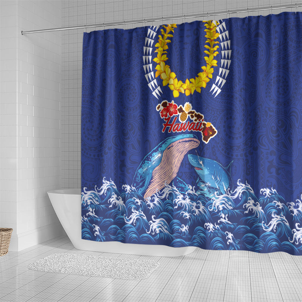 Hawaiian Sea Animals Shower Curtain Whales Shark and Turtle Guardians with Tribal Pattern