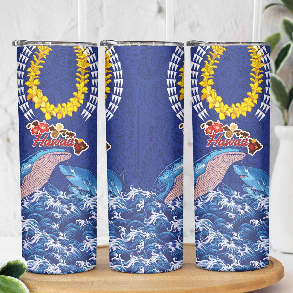 Hawaiian Sea Animals Skinny Tumbler Whales Shark and Turtle Guardians with Tribal Pattern LT03 - Polynesian Pride