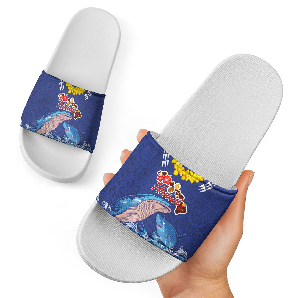 Hawaiian Sea Animals Slide Sandals Whales Shark and Turtle Guardians with Tribal Pattern