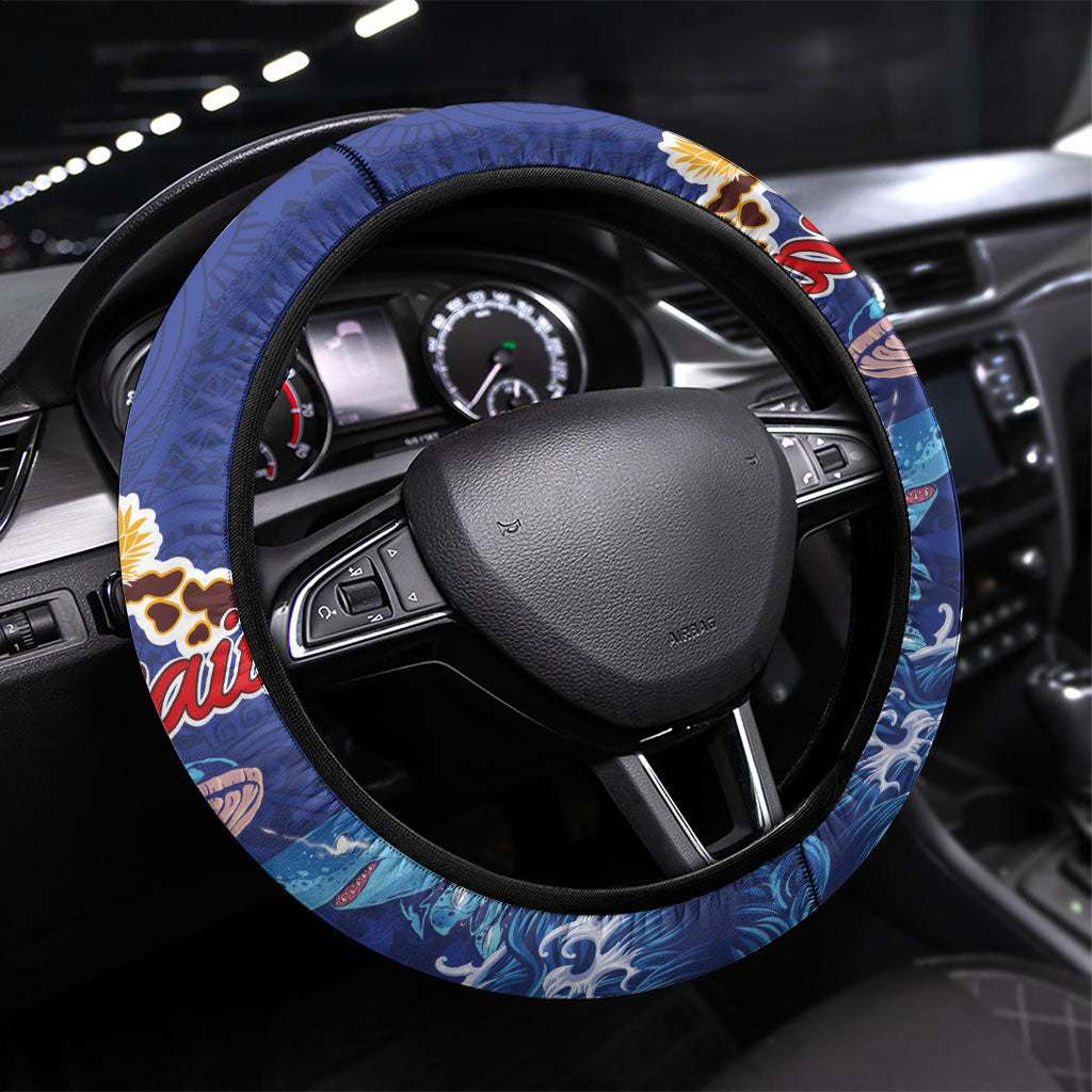 Hawaiian Sea Animals Steering Wheel Cover Whales Shark and Turtle Guardians with Tribal Pattern