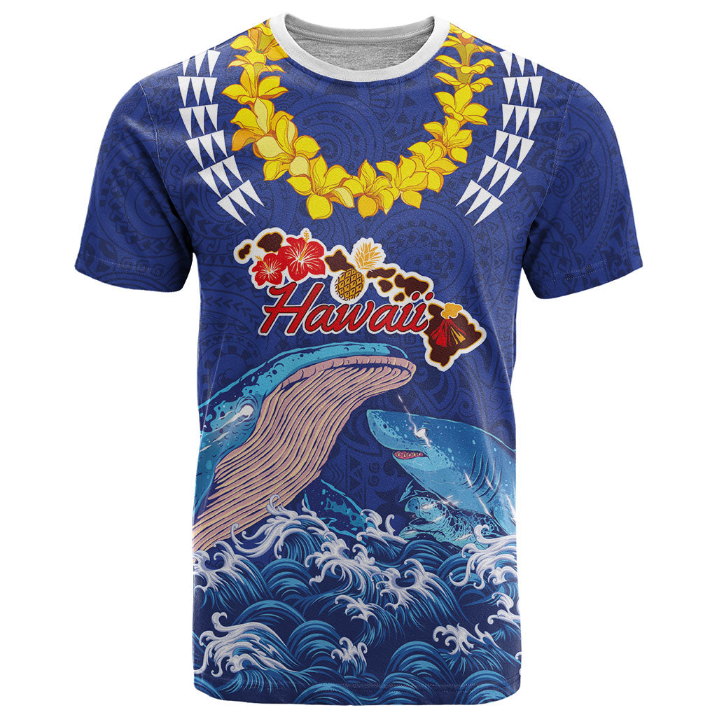 Hawaiian Sea Animals T Shirt Whales Shark and Turtle Guardians with Tribal Pattern