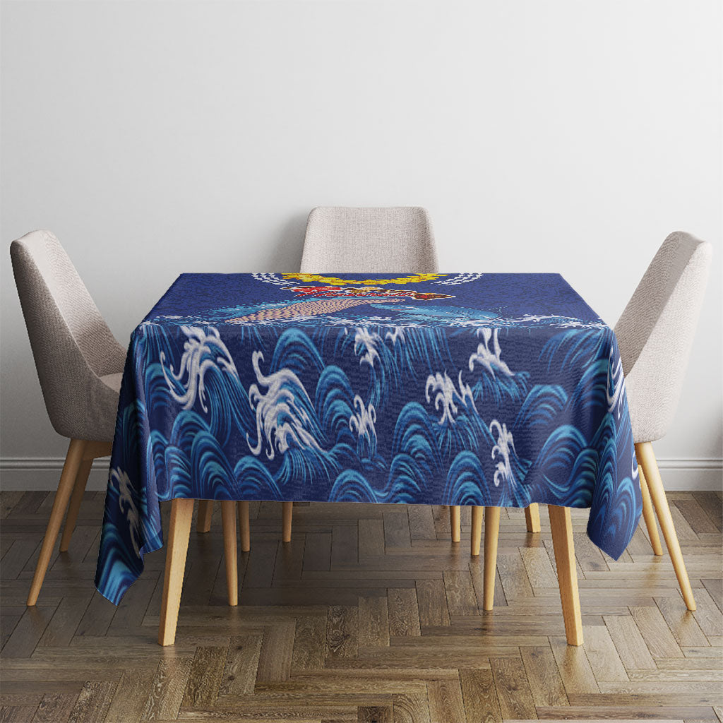 Hawaiian Sea Animals Tablecloth Whales Shark and Turtle Guardians with Tribal Pattern