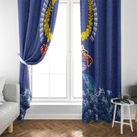 Hawaiian Sea Animals Window Curtain Whales Shark and Turtle Guardians with Tribal Pattern