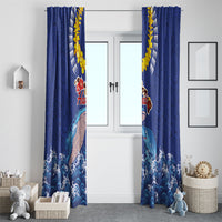 Hawaiian Sea Animals Window Curtain Whales Shark and Turtle Guardians with Tribal Pattern