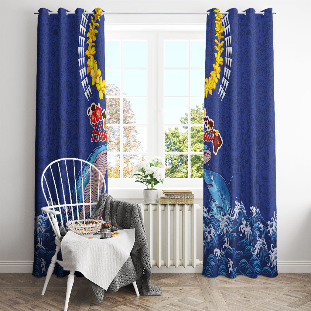 Hawaiian Sea Animals Window Curtain Whales Shark and Turtle Guardians with Tribal Pattern