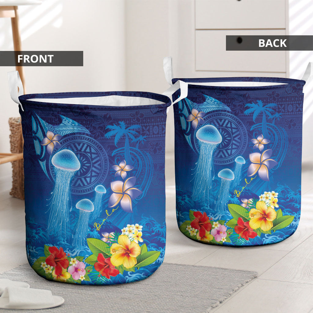 Fiji Jellyfish Laundry Basket Tapa Patterns and Hibiscus Sea Vibe
