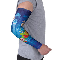 Fiji Jellyfish Arm Sleeves Tapa Patterns and Hibiscus Sea Vibe