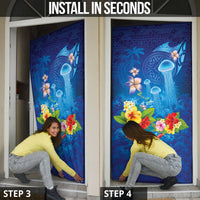 Fiji Jellyfish Door Cover Tapa Patterns and Hibiscus Sea Vibe