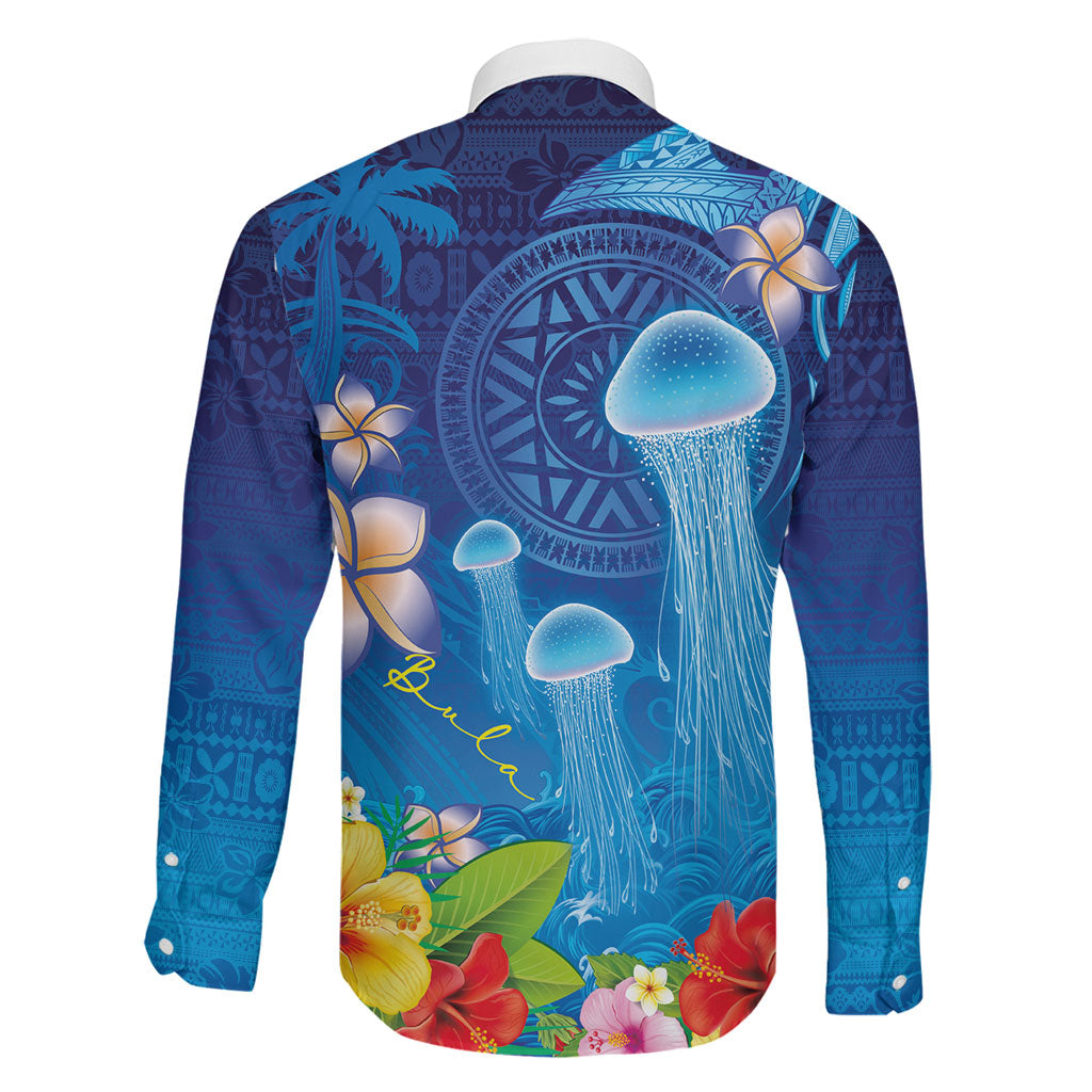 Fiji Jellyfish Family Matching Off Shoulder Short Dress and Hawaiian Shirt Tapa Patterns and Hibiscus Sea Vibe LT03 - Polynesian Pride