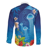 Fiji Jellyfish Family Matching Off Shoulder Short Dress and Hawaiian Shirt Tapa Patterns and Hibiscus Sea Vibe LT03 - Polynesian Pride