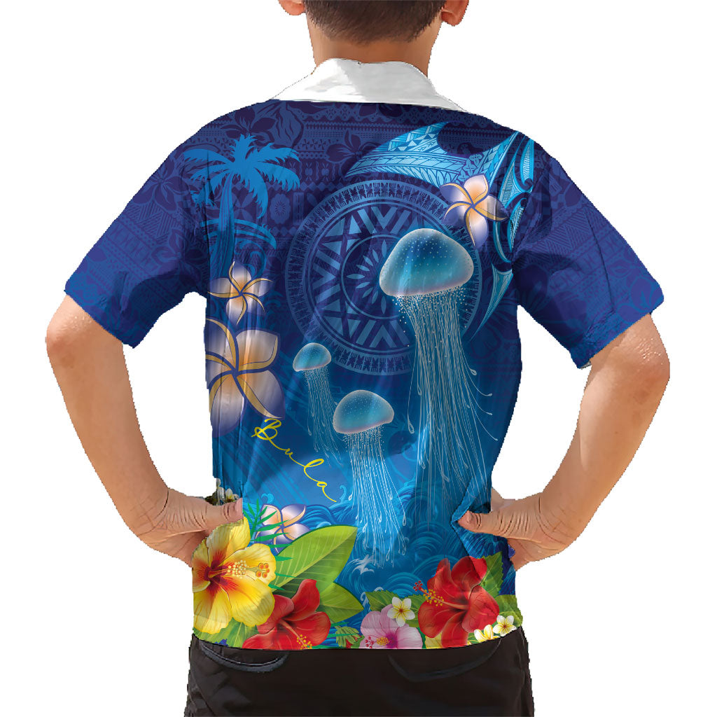 Fiji Jellyfish Family Matching Puletasi and Hawaiian Shirt Tapa Patterns and Hibiscus Sea Vibe LT03 - Polynesian Pride
