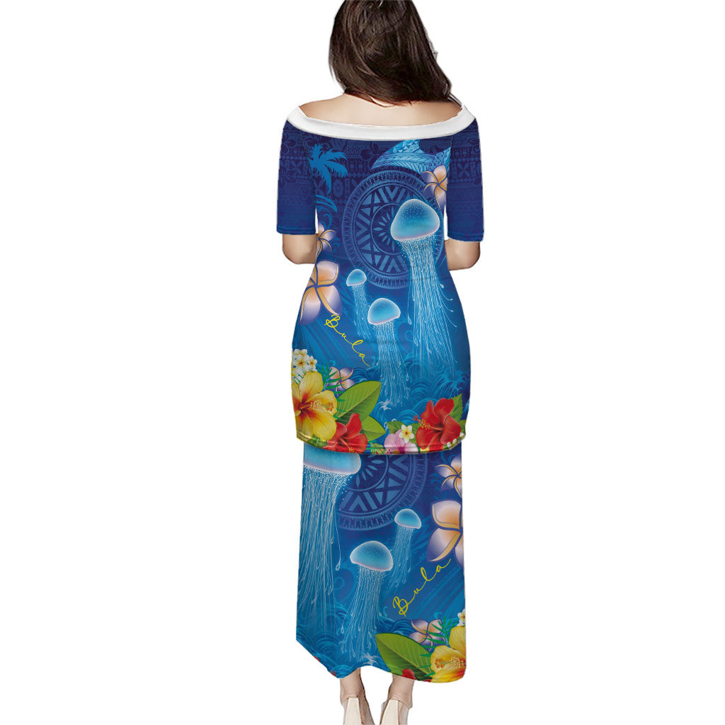 Fiji Jellyfish Family Matching Puletasi and Hawaiian Shirt Tapa Patterns and Hibiscus Sea Vibe LT03 - Polynesian Pride